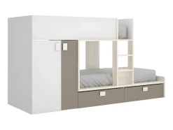 Stapelbed Juanito Met Ingebouwde Kast En Opbergruimte - 2X90X190Cm - Wit, Eiken En Taupe