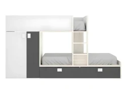 Stapelbed Juanito Met Ingebouwde Kast - 2 X 90 X 190 Cm - Wit, Eiken En Antraciet