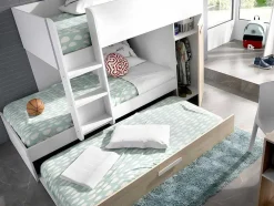 Stapelbed Met Onderschuifbed En Opbergruimte 3X90X190Cm - Wit En Naturel - Anthony