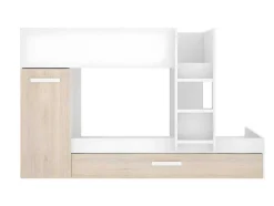 Stapelbed Met Onderschuifbed En Opbergruimte 3X90X190Cm - Wit En Naturel - Anthony