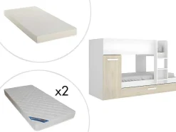 Stapelbed Met Onderschuifbed Anthony Met Opbergruimte 3X90X190Cm - Kleuren: Wit En Eik + Matras
