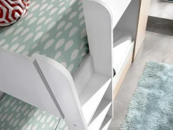 Stapelbed Met Onderschuifbed En Opbergruimte 3X90X190Cm - Wit En Naturel - Anthony