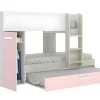 Stapelbed Met Opbergruimtes 3 X 90 X 190 Cm - Wit, Naturel En Roze - Met Matras - Anthony