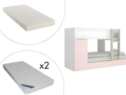 Stapelbed Met Opbergruimtes 3 X 90 X 190 Cm - Wit, Naturel En Roze - Met Matras - Anthony