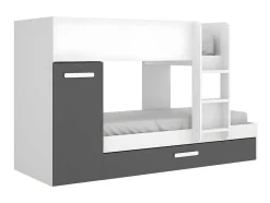 Stapelbed Met Opbergruimtes 3 X 90 X 190 Cm - Antraciet En Wit - Met Matras - Anthony