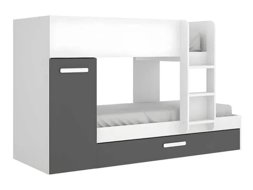 Stapelbed Met Opbergruimtes 3 X 90 X 190 Cm - Antraciet En Wit - Met Matras - Anthony
