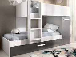 Stapelbed Met Opbergruimtes 3 X 90 X 190 Cm - Antraciet En Wit - Met Matras - Anthony