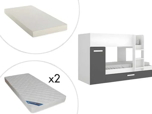 Stapelbed Met Opbergruimtes 3 X 90 X 190 Cm - Antraciet En Wit - Met Matras - Anthony