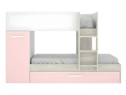 Stapelbed Met Opbergruimtes 3 X 90 X 190 Cm - Wit, Naturel En Roze - Met Matras - Anthony