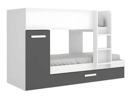 Stapelbed Met Slaaplade En Opbergruimtes 3 X 90 X 190 Cm - Antraciet En Naturel - Anthony