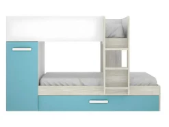 Stapelbed Met Slaaplade En Opbergruimtes 3 X 90 X 190 Cm - Wit, Naturel En Blauw - Anthony