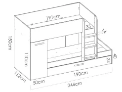 Stapelbed Met Slaaplade En Opbergruimtes 3 X 90 X 190 Cm - Antraciet En Naturel - Anthony