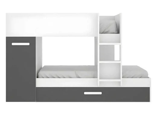 Stapelbed Met Slaaplade En Opbergruimtes 3 X 90 X 190 Cm - Antraciet En Naturel - Anthony