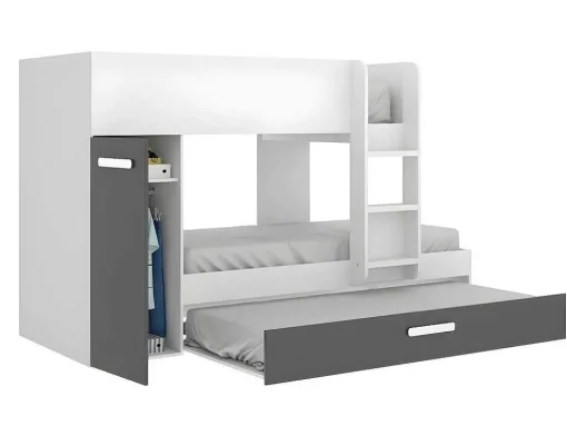 Stapelbed Met Slaaplade En Opbergruimtes 3 X 90 X 190 Cm - Antraciet En Naturel - Anthony
