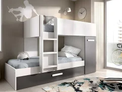 Stapelbed Met Slaaplade En Opbergruimtes 3 X 90 X 190 Cm - Antraciet En Naturel - Anthony
