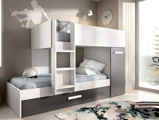 Stapelbed Met Slaaplade En Opbergruimtes 3 X 90 X 190 Cm - Antraciet En Naturel - Anthony