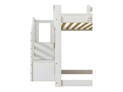 Stapelbed Voor Kinderen 140X200Cm - Met Opbergtrap En Glijbaan - Wit