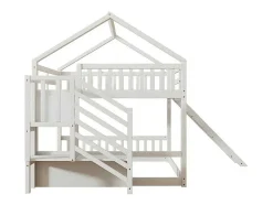 Stapelbed Voor Kinderen 140X200Cm - Met Opbergtrap En Glijbaan - Wit