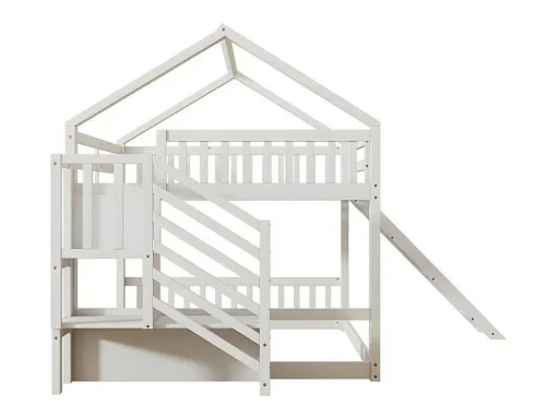 Stapelbed Voor Kinderen 140X200Cm - Met Opbergtrap En Glijbaan - Wit