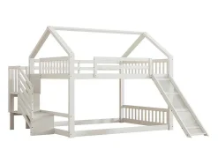 Stapelbed Voor Kinderen 140X200Cm - Met Opbergtrap En Glijbaan - Wit