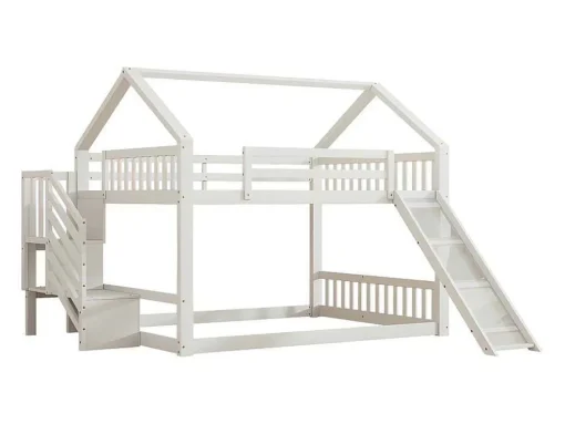 Stapelbed Voor Kinderen 140X200Cm - Met Opbergtrap En Glijbaan - Wit