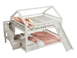 Stapelbed Voor Kinderen 140X200Cm - Met Opbergtrap En Glijbaan - Wit