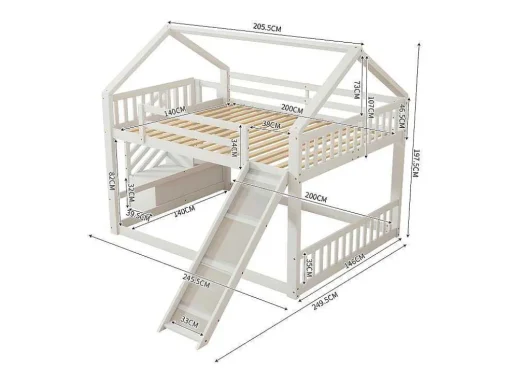 Stapelbed Voor Kinderen 140X200Cm - Met Opbergtrap En Glijbaan - Wit