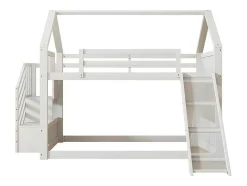 Stapelbed Voor Kinderen 140X200Cm - Met Opbergtrap En Glijbaan - Wit