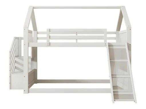 Stapelbed Voor Kinderen 140X200Cm - Met Opbergtrap En Glijbaan - Wit
