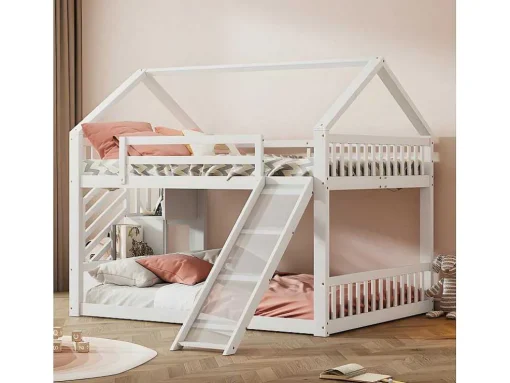 Stapelbed Voor Kinderen 140X200Cm - Met Opbergtrap En Glijbaan - Wit