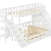 Stapelbed 90X200 + 140X200 Cm - Massief Hout - Met Glijbaan, Plank En Onderschuifbed - Wit