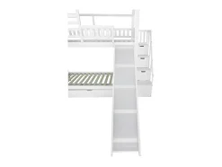 Stapelbed 90X200Cm - Grenenhout En Mdf Structuur - Met Glijbaan En Opbergtrap - Een Grote Lade Onder Het Bed - Wit