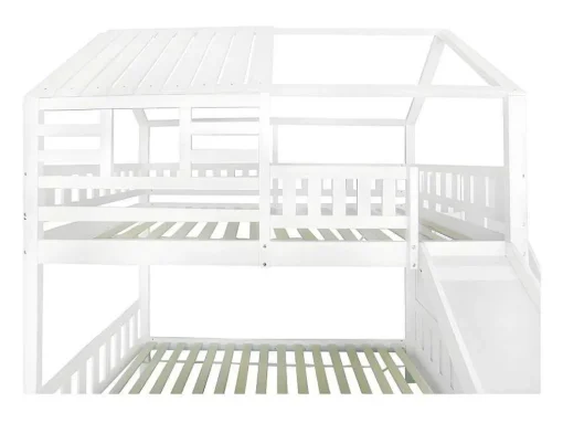 Stapelbed 90X200Cm - Grenenhout En Mdf Structuur - Met Glijbaan En Opbergtrap - Een Grote Lade Onder Het Bed - Wit