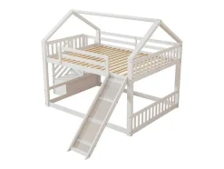 Stapelbedden 140 X 200 Cm - Mdf Hout - Opbergtrap En Glijbaan - Wit