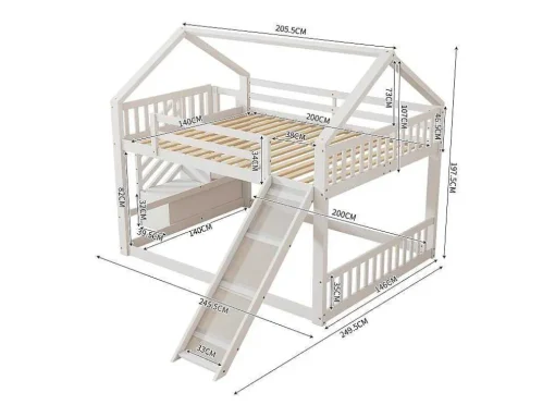 Stapelbedden 140 X 200 Cm - Mdf Hout - Opbergtrap En Glijbaan - Wit
