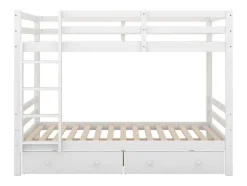 Stapelbedden 140 X 200 Cm Met 2 Grote Lades - Leuning En Trap - Mdf Hout - Grijs