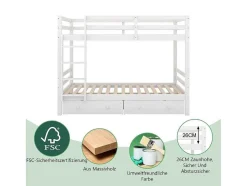 Stapelbedden 140 X 200 Cm Met 2 Grote Lades - Leuning En Trap - Mdf Hout - Grijs