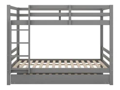 Stapelbedden 140 X 200 Cm Met Onderschuifbed 90 X 200 Cm - Balustrade En Trap - Mdf Hout - Grijs