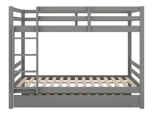 Stapelbedden 140 X 200 Cm Met Onderschuifbed 90 X 200 Cm - Balustrade En Trap - Mdf Hout - Grijs
