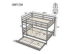 Stapelbedden 140 X 200 Cm Met Onderschuifbed 90 X 200 Cm - Balustrade En Trap - Mdf Hout - Grijs