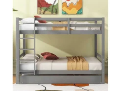 Stapelbedden 140 X 200 Cm Met Onderschuifbed 90 X 200 Cm - Balustrade En Trap - Mdf Hout - Grijs