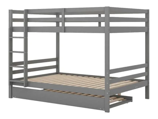 Stapelbedden 140 X 200 Cm Met Onderschuifbed 90 X 200 Cm - Balustrade En Trap - Mdf Hout - Grijs