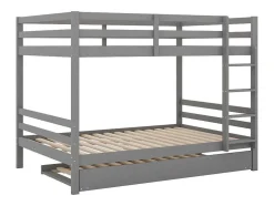 Stapelbedden 140 X 200 Cm Met Onderschuifbed 90 X 200 Cm - Balustrade En Trap - Mdf Hout - Grijs