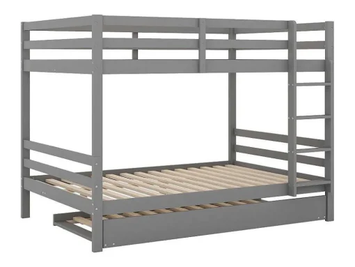 Stapelbedden 140 X 200 Cm Met Onderschuifbed 90 X 200 Cm - Balustrade En Trap - Mdf Hout - Grijs
