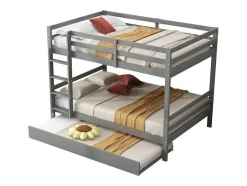 Stapelbedden 140 X 200 Cm Met Onderschuifbed 90 X 200 Cm - Balustrade En Trap - Mdf Hout - Grijs