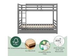 Stapelbedden 140 X 200 Cm Met Onderschuifbed 90 X 200 Cm - Balustrade En Trap - Mdf Hout - Grijs