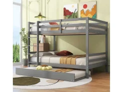 Stapelbedden 140 X 200 Cm Met Onderschuifbed 90 X 200 Cm - Balustrade En Trap - Mdf Hout - Grijs