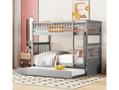 Stapelbedden 2 X 90 X 200 Cm + Onderschuifbed 90 X 190 Cm - Mdf Hout - Grijs - Anthony