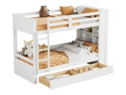Stapelbedden 2 X 90 X 200 Cm Voor Kinderen - 2 Laden + 6 Vakken + Planken - Mdf Hout - Wit