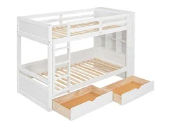 Stapelbedden 2 X 90 X 200 Cm Voor Kinderen - 2 Laden + 6 Vakken + Planken - Mdf Hout - Wit